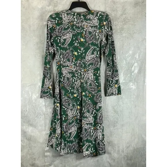 24SEVEN Comfort Apparel Women's Green Paisley-Print Scoop-Neck Long-Sleeve Dress - Picture 3 of 12